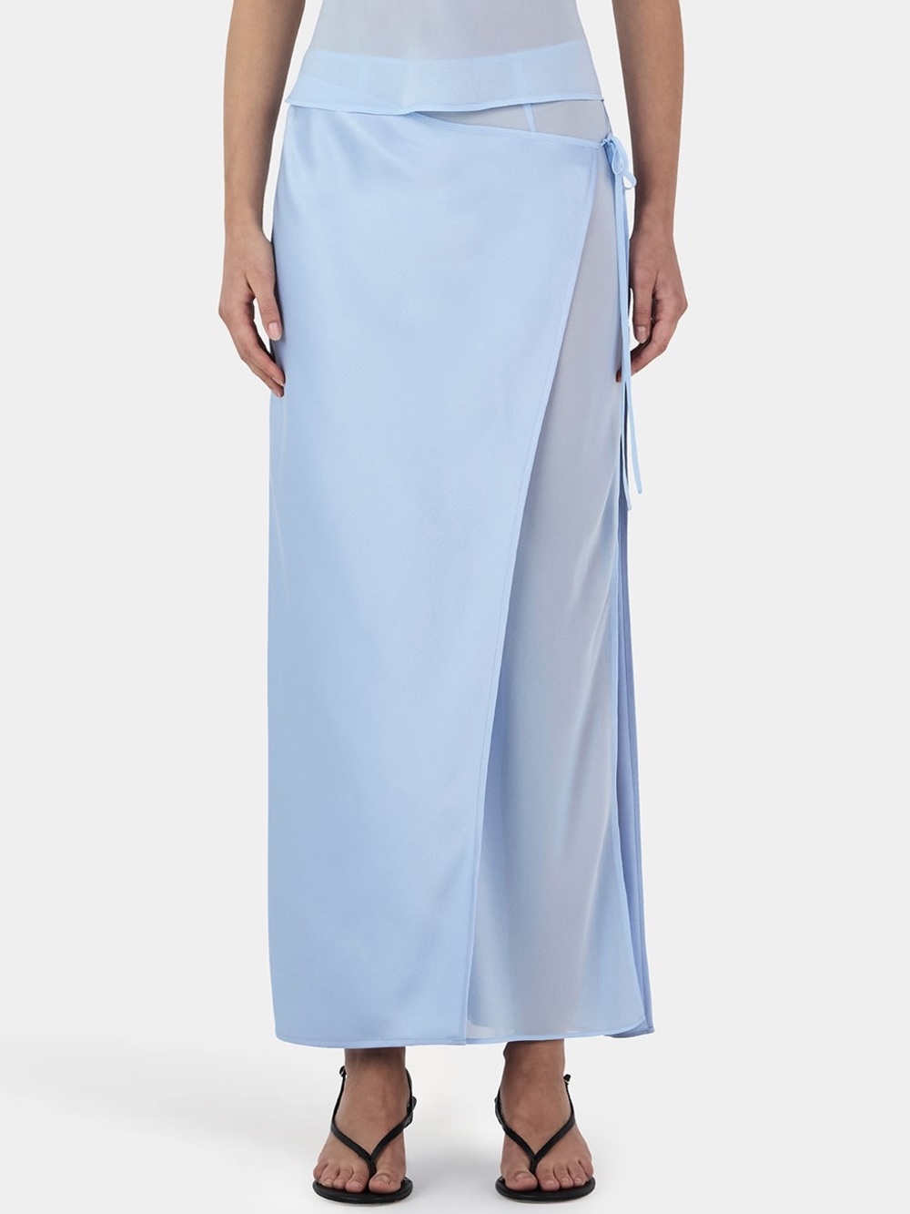 Ownley Ricky Midi Wrap Skirt Baby Blue M Satin Sheer Side Tie Wedding Resort - Picture 8 of 16